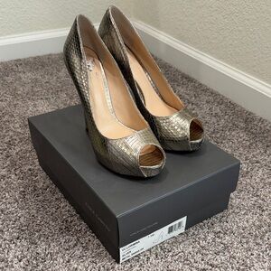 Vince Camuto Metallic Peep-Toe High Heels - Bronze Snake Texture